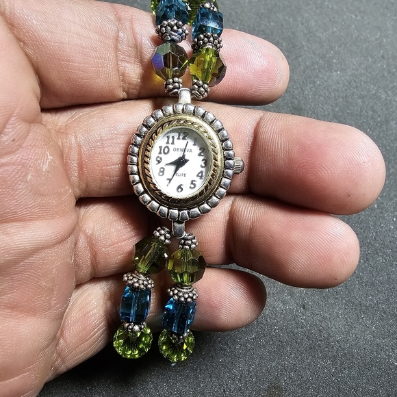 Geneva Elite Ladies Quartz Watch Bead Bracelet Sterling Silver Toggle Clasp Work - Picture 1 of 9